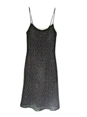 Womens Beaded Dress Sz 4  Black Above Knee Spaghetti Straps Lined JS Boutique